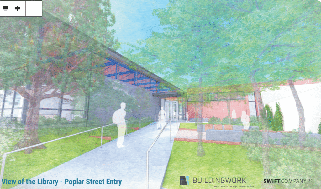View of the Library - Poplar Street Entry